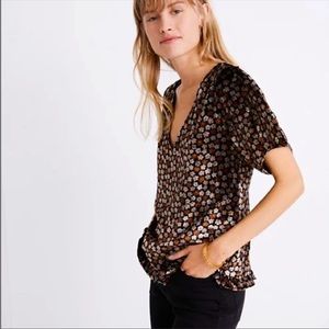 Madewell Floral Velvet Tulip-Sleeve Ruffle Top Size XL